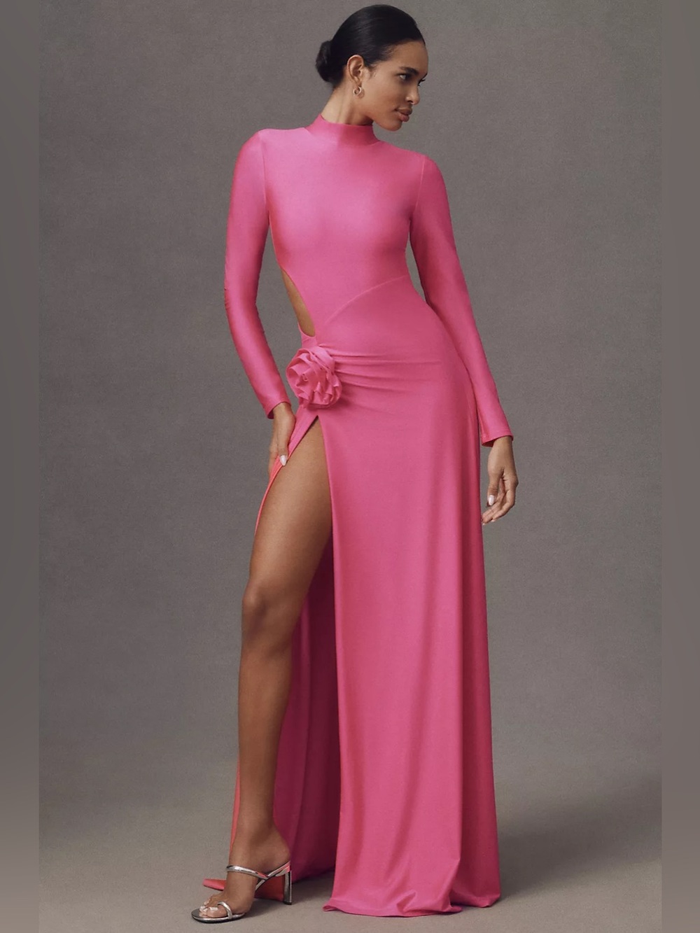 Delfi Collective Anthropologie Pink Sabine Long-Sleeve Slit Maxi Dress NWT S